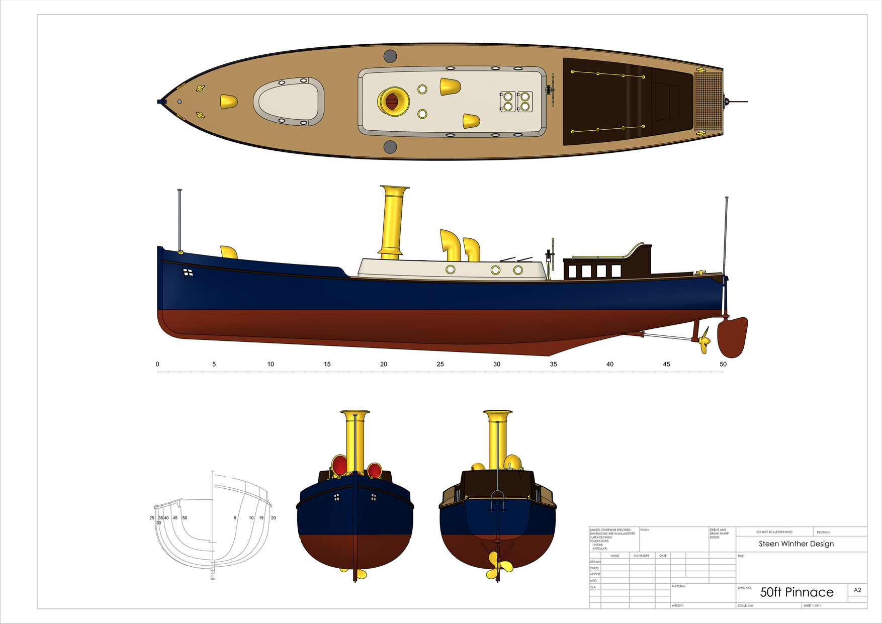 这是1910年皇家海军在HMAS号等主力舰上使用的标准50英尺帆船的SolidWorks模型